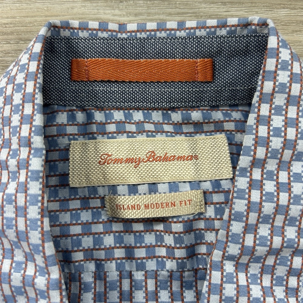 Tommy Bahama Medium Island Modern Fit Blue‎ Check Long Sleeve Button Down Cotton - Picture 5 of 11